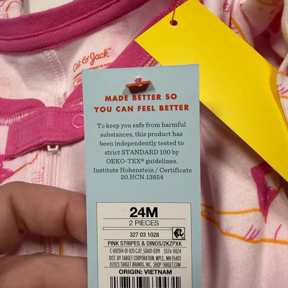 Cat And Jack One Peice Sleepers Size 24months 1 Striped 1 Dinosaurs Pink NWT